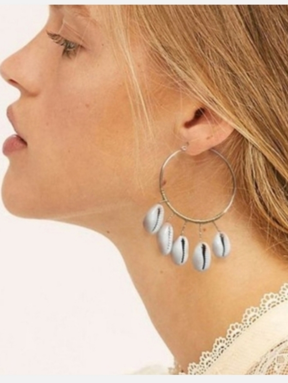 ❤️ Free People Jewelry Boho Natural Shells Earrings Gold Hoops Seashell